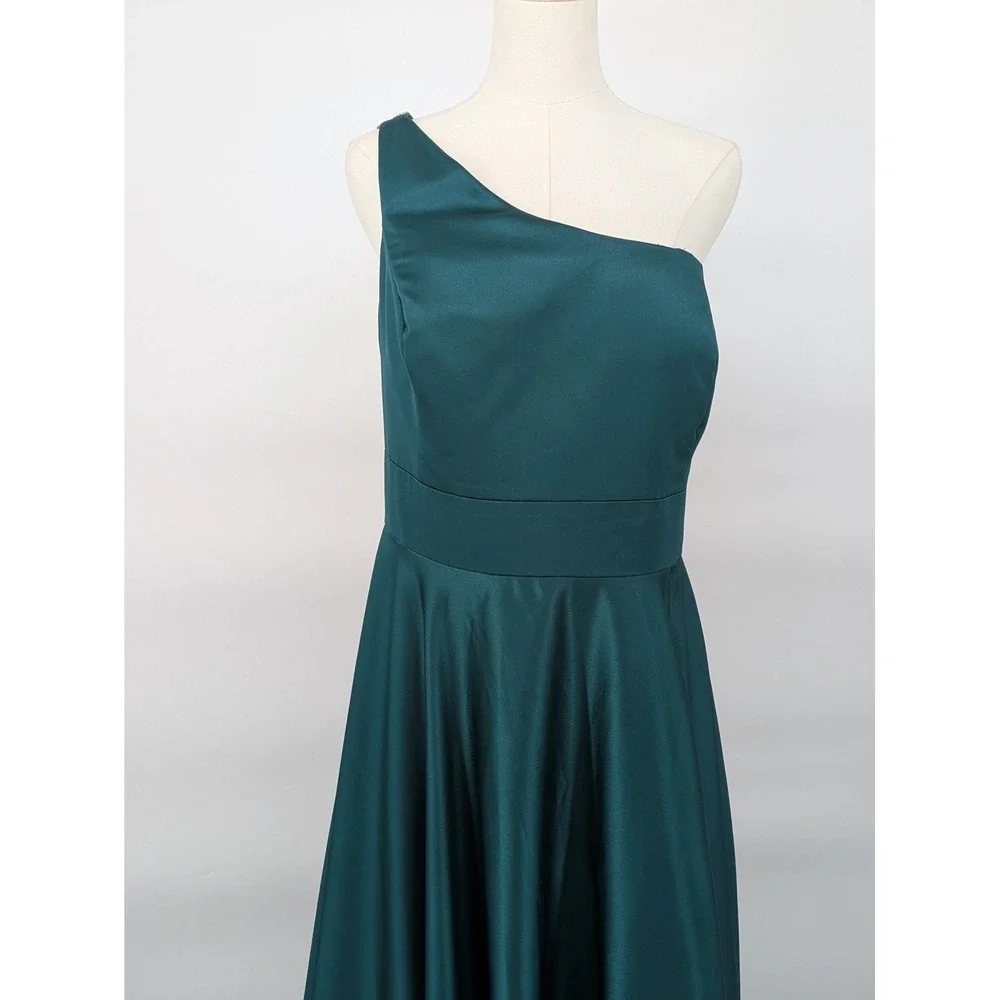 Jules & Cleo Dress Women 20 Emerald Green One Shoulder Rhinestone Satin Gown - Picture 13 of 16